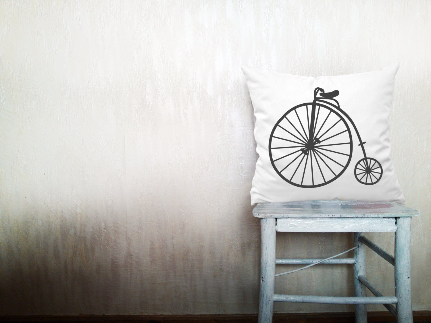 Bicycle decorative throw pillow cover white cotton toss vintage bike pillow cover hand painted cover modern home decor 18x18 inches ohtteam
