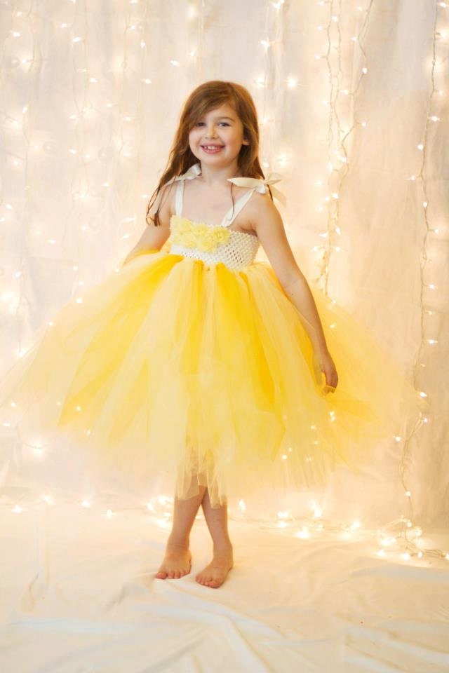 Ivory and Yellow Flower Girl Tutu Dress, 6-18 months, Perfect for Birthday, Wedding and Formal