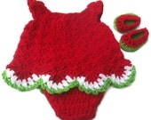 Crochet Watermelon Baby Girl Dress Set With Shoes