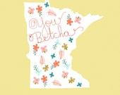 I LOVE MINNESOTA - digital print, funny art print with quote, kitchen art, minnesota, quote art, floral print, studio mela
