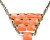 Orange Statement Necklace, Beaded Pendant, Cat's Eye Jewelry, Modern Brass Necklace, Triangle Pendant, Orange Jewelry, Geometric Jewelry