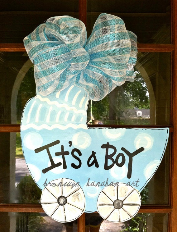 Baby Boy Carriage Door Hanger - Bronwyn Hanahan Art