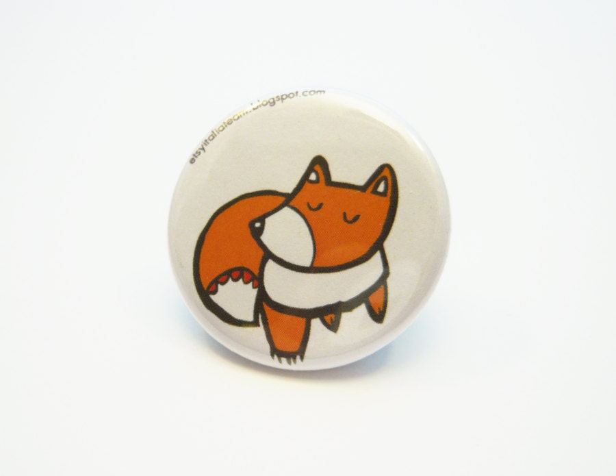 Fox pinback button brooch - 3 cm - 1 1/4 inch