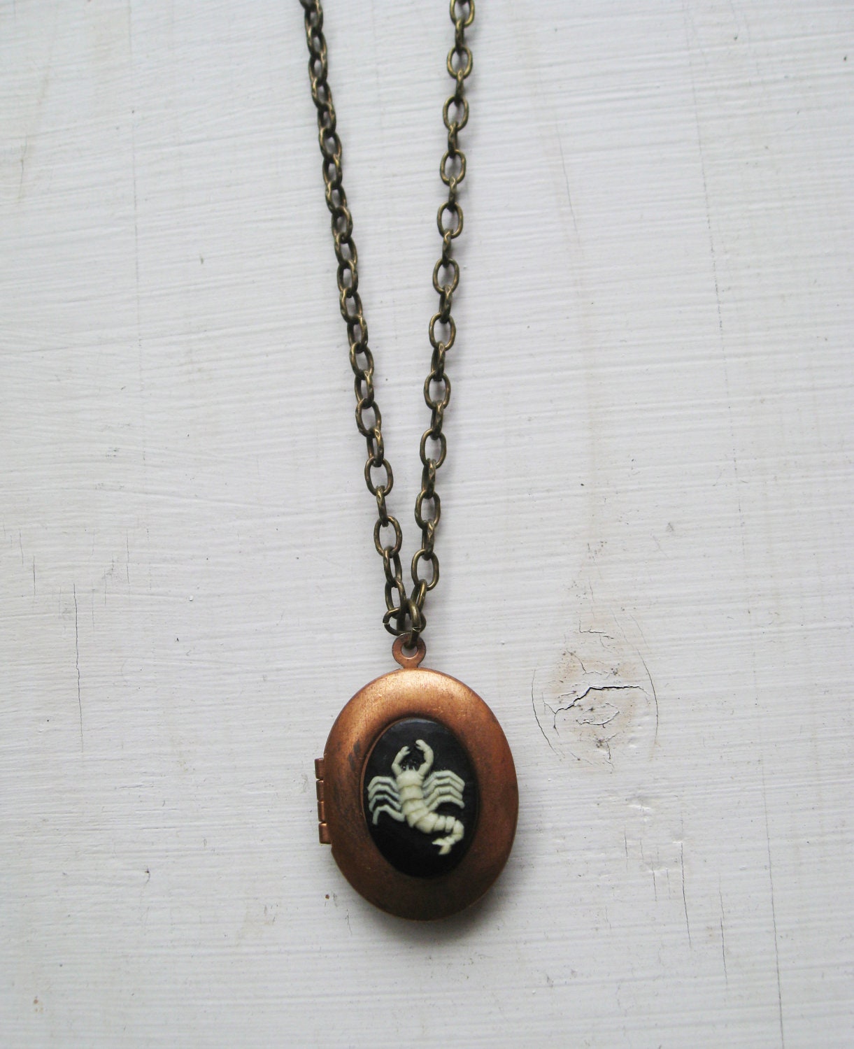 scorpio // vintage copper locket necklace.