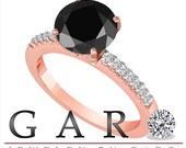 14K Rose Gold 1.24 Carat Fancy Black & White Diamond Engagement Ring HandMade
