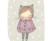 Childrens Wall Art print - Cute Kitten Art Print Purple  8x10 Children's Room