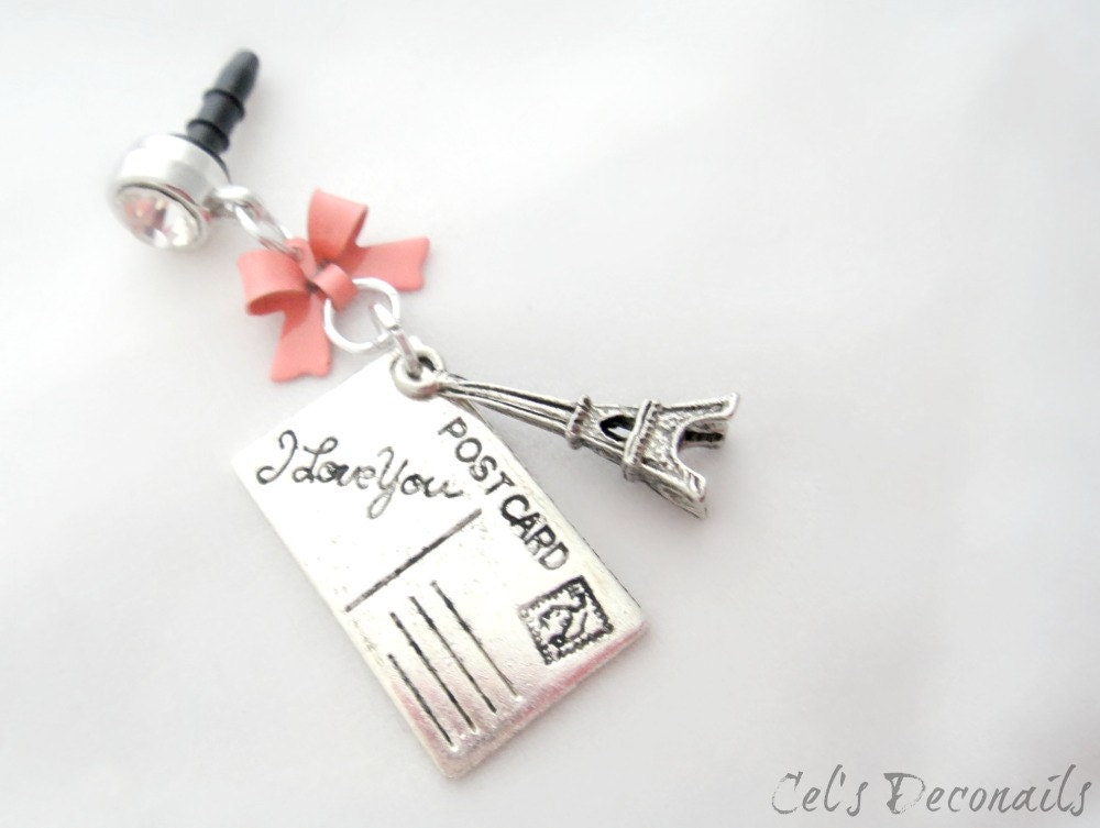 Letters from Paris iPhone dust plug charm, earphone jack charm, Princess phone charm