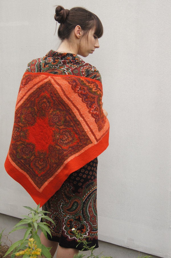 Tangerine wrap - nuno felt shawl