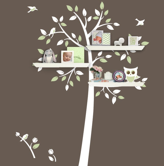 Shelf Tree Decal - Tree Decal With Owl - Owl Nursery Theme - Shelf Organizer Decal