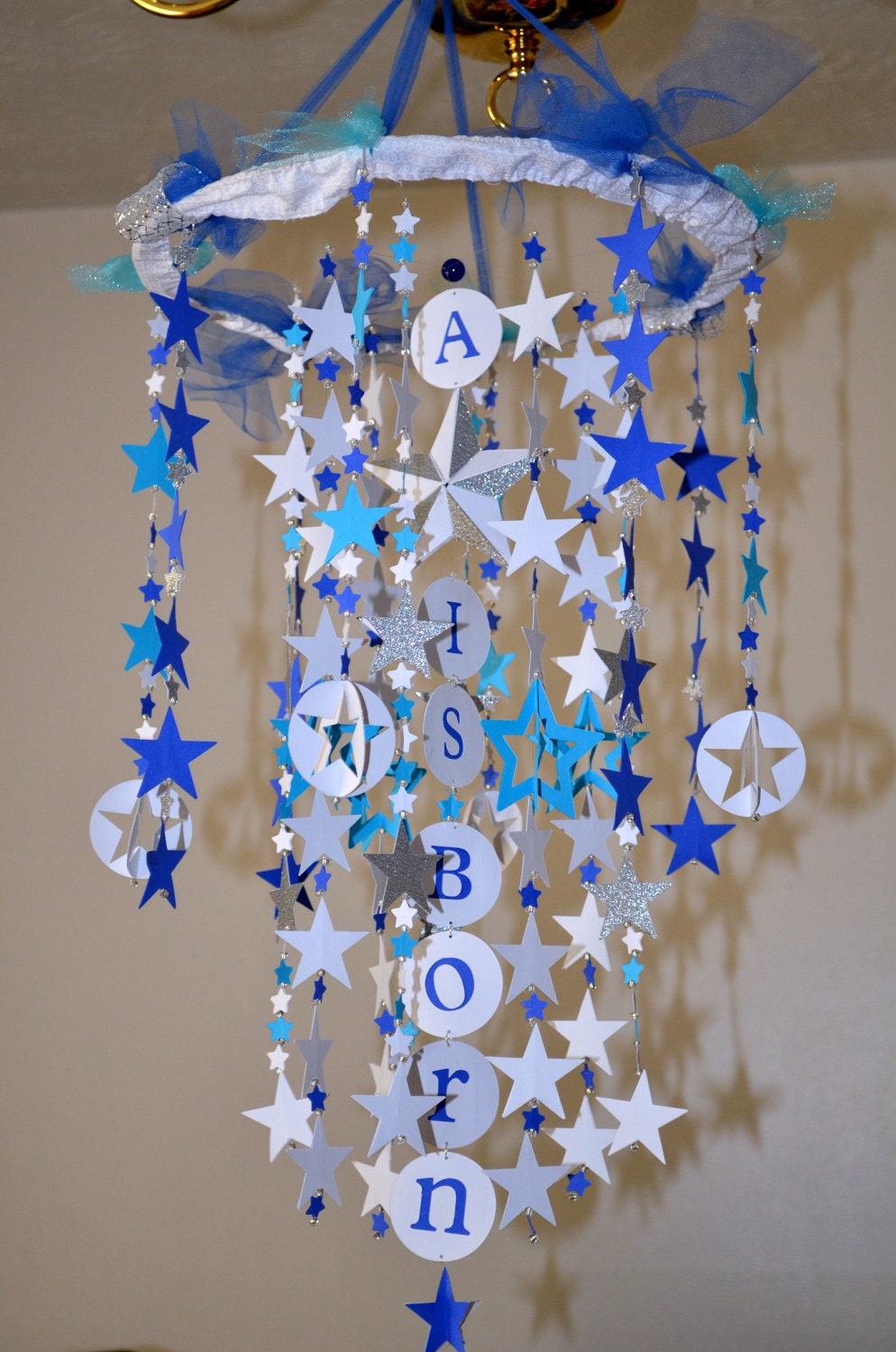 A Star is Born Crib Mobile (Blue/Teal/White/Silver), Stars Mobile, Nursery Decor, Baby Shower Gifts READY TO SHIP