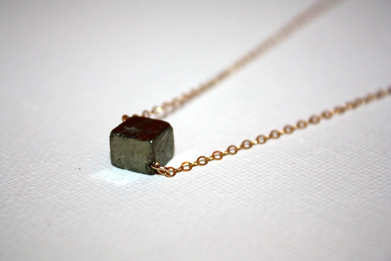 cubus - pyrite necklace by lilla stjarna - 14k gold - gifts under 50 - minimalist necklace - fools gold - geometric jewelry - statement