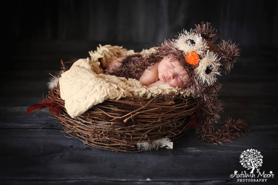 Baby Boy Hat FUZZY  Newborn Baby Boy Crochet Owl Hat  Owl hat 0 3 6 months