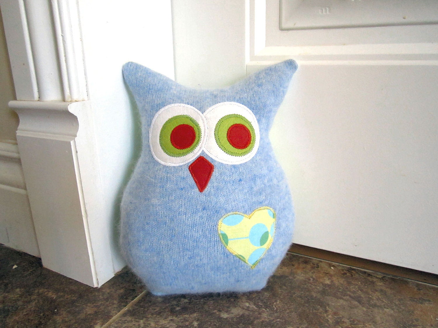 Owl Pillow Plush - Recycled Wool  - Sky Blue