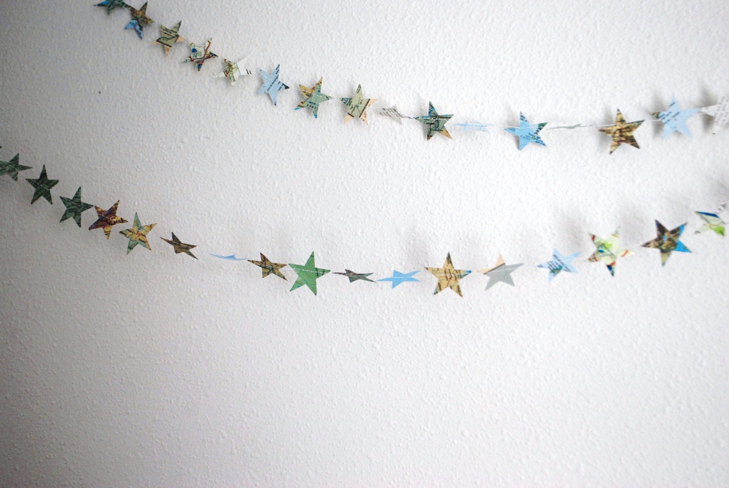 Map Stars Garland - made from vintage atlases, 10 feet long