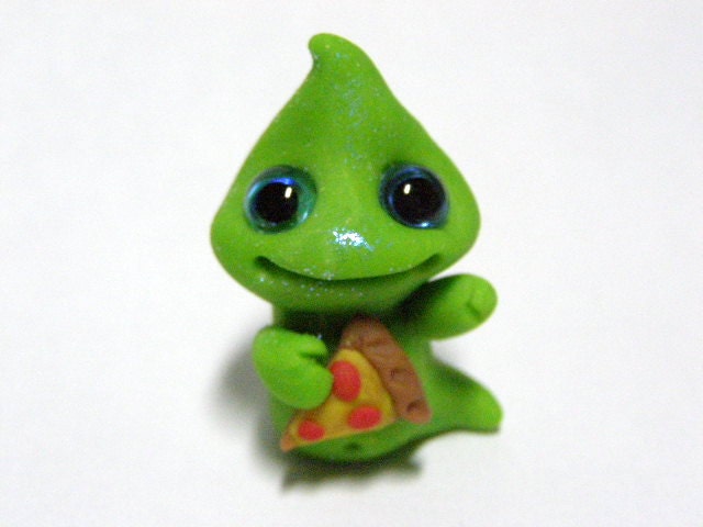 OOAK Cute Halloween mini Ghostie Trollfling with Pizza "Tommy" by Amber Matthies