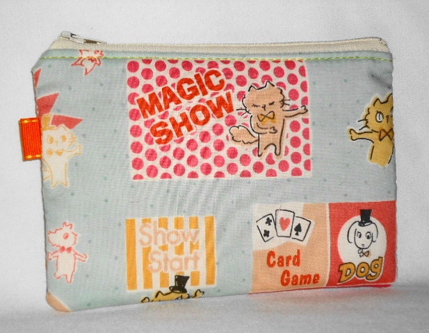 Kawaii Cat and Dog Magic Show Zippered Pouch -- Blue (Camera / Cell Phone Case / Coin Purse)