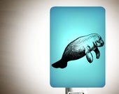 Manatee Nightlight - Aqua Blue Fused Glass Night Light - Gift for Baby Shower or Nature Lover - Sea Life