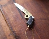 Gun Pocket Knife Necklace Brass Pistol with Black Bakelite Handle