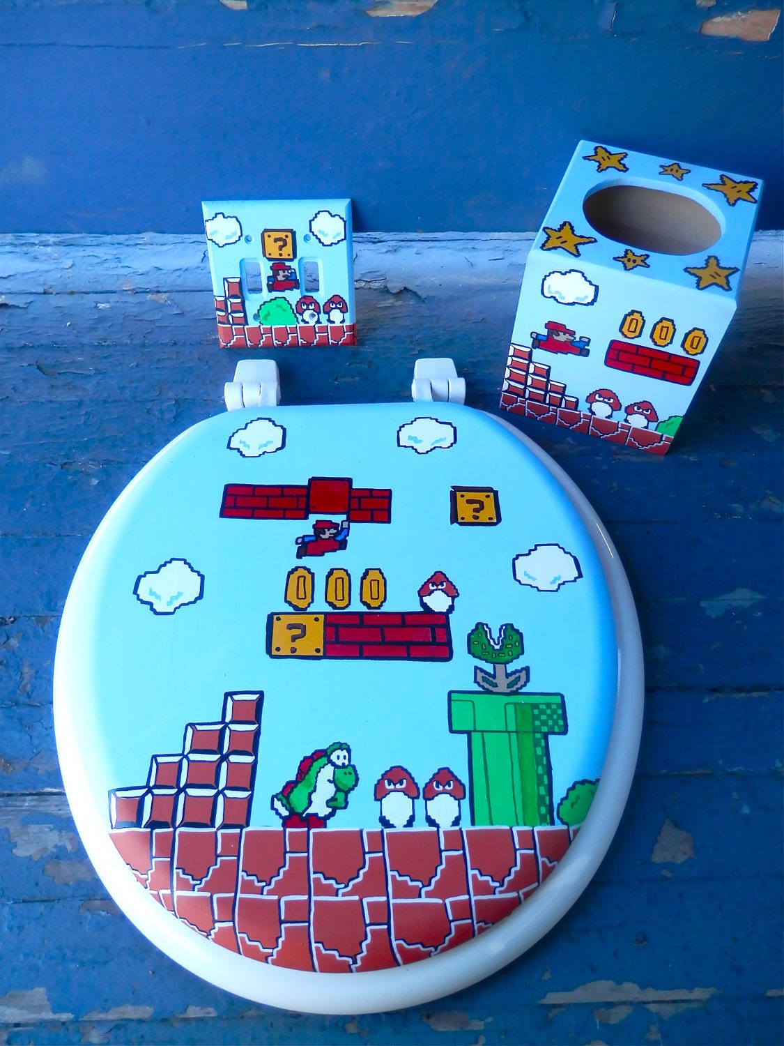 Mario Hand Painted Toilet Seat Nintendo Geekery Video Game Arcade Dad Grad Gift