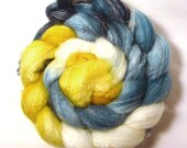 Handdyed Merino Wool / Bamboo Roving - Regal - teal, gold, white, blue, yellow