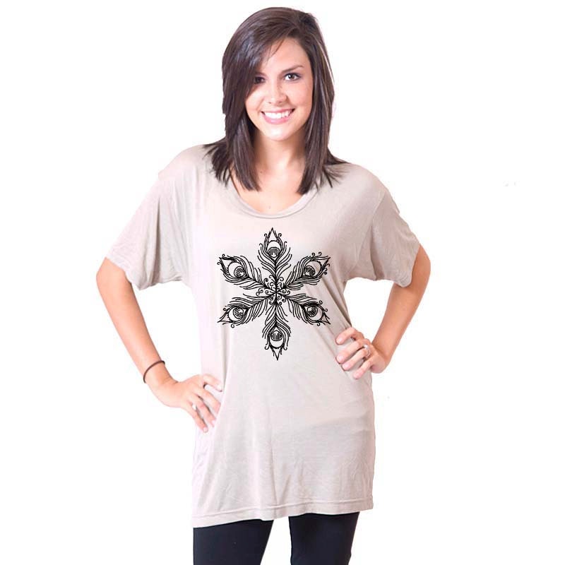 Multi Peacock Feathers American Apparel Tunic