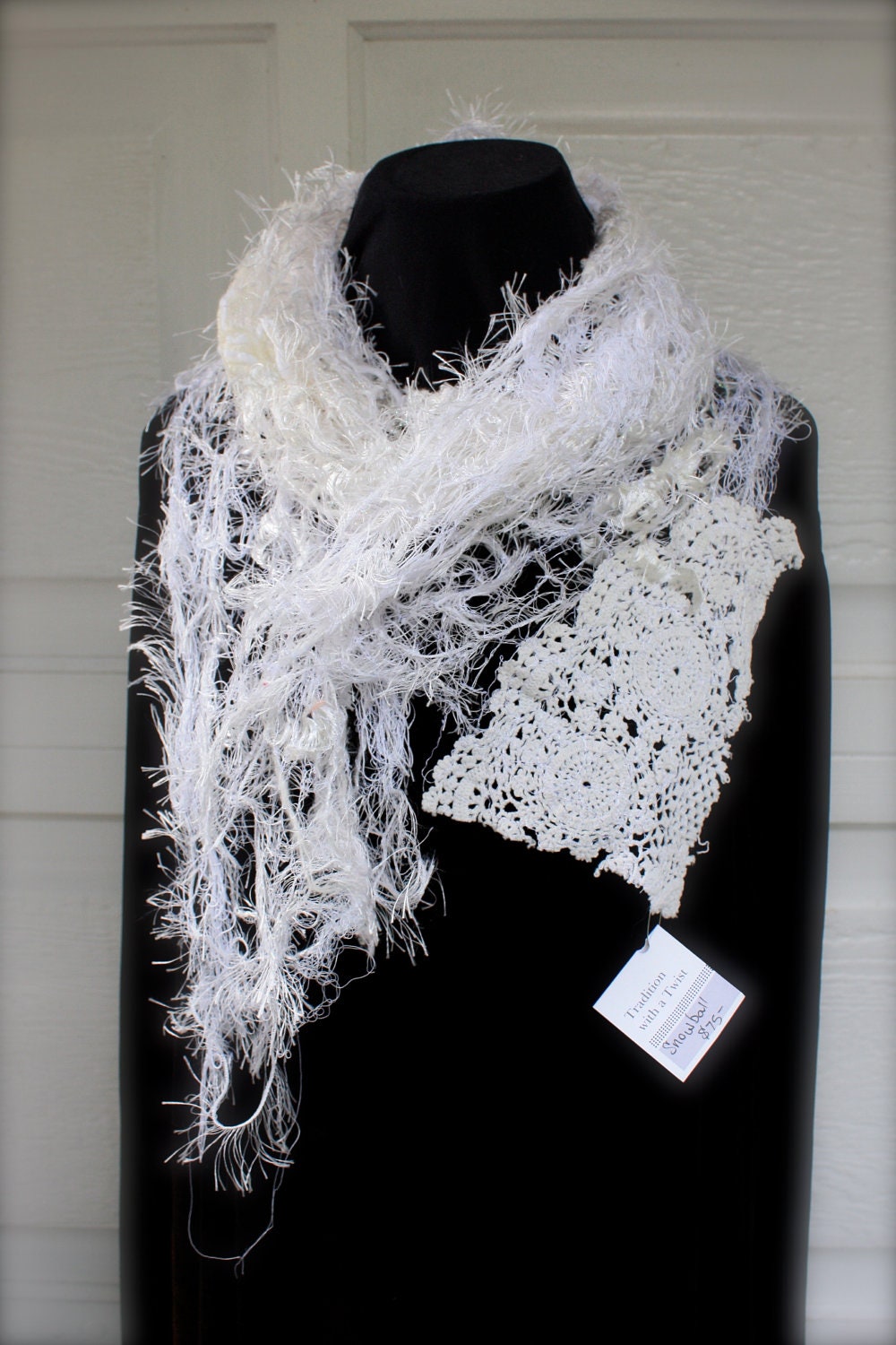 Snow White Eleganza Scarf with sparkle and vintage doily