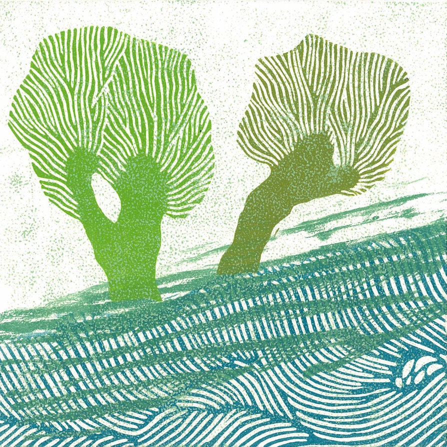 LINOCUT PRINT - Children Wall Art  - Holland Willows 3 - Linocut Woodcut Relief Monoprint