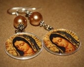 Virgen de Guadalupe Virgin Mary Earrings Champagne Pearls