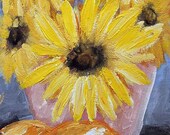Oranges, Yellow Daisy, Still Life, Pink Vase, Flowers, Fruit, Original Painting, Winjimir, Impressionism Decor, Art, Design