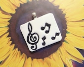 Music Pendant Black & White Treble Clef Notes polymer clay jewelry
