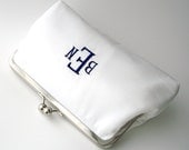 Kisslock Frame Clutch Navy Royal Blue Monogrammed White Purse Bridesmaids and Bride Bridesmaid Bride Wedding Gifts Preppy Prep Bridal