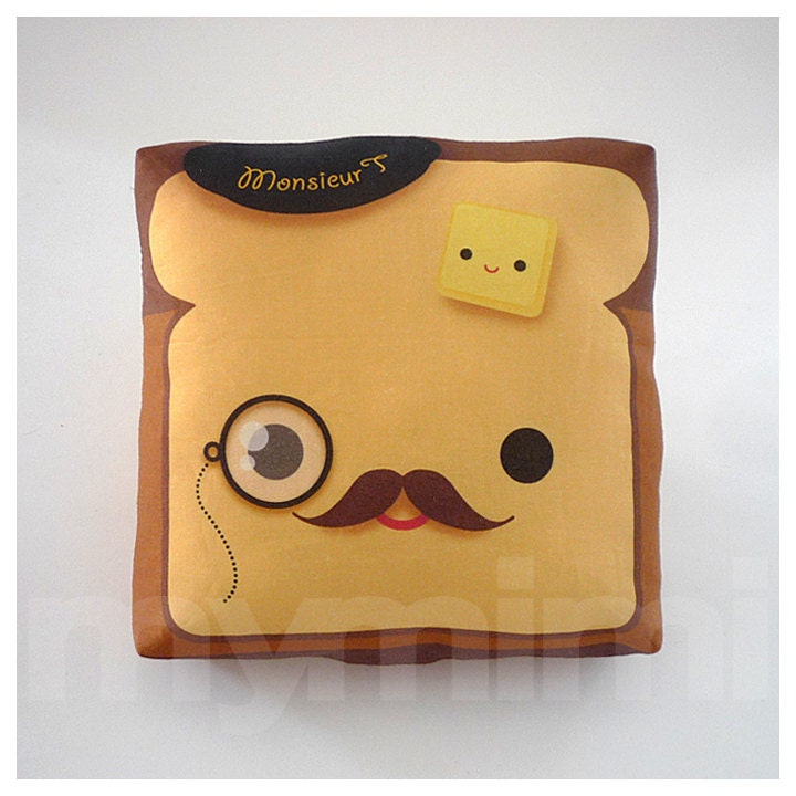 Decorative Mini Pillow, Kawaii Toy Pillow - Monocle Monsieur Toast