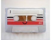 Decorative Pillow, Mini Pillow, Retro Toy Pillow - Grey Cassette Mix Tape