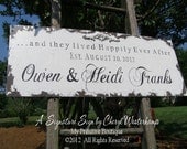 Vintage Wedding Sign, ...and they lived HAPPILY EVER AFTER SIgn, Personalized Wedding Sign, Custom Name Sign, 30x12, Shabby Chic Sign