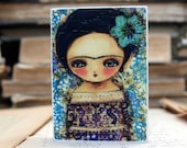 Frida In Purple - 7x9 Inches Giclee Reproduction Mounted On Wood Block by Danita Art