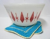 Vintage Teal Blue and White Hand CROCHETED POT HOLDERS, Set of 2, Retro Housewares Kitchen