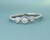 Three Stone Engagement Ring - Palladium 950 and Moissanite - Ready to Ship in Size 7