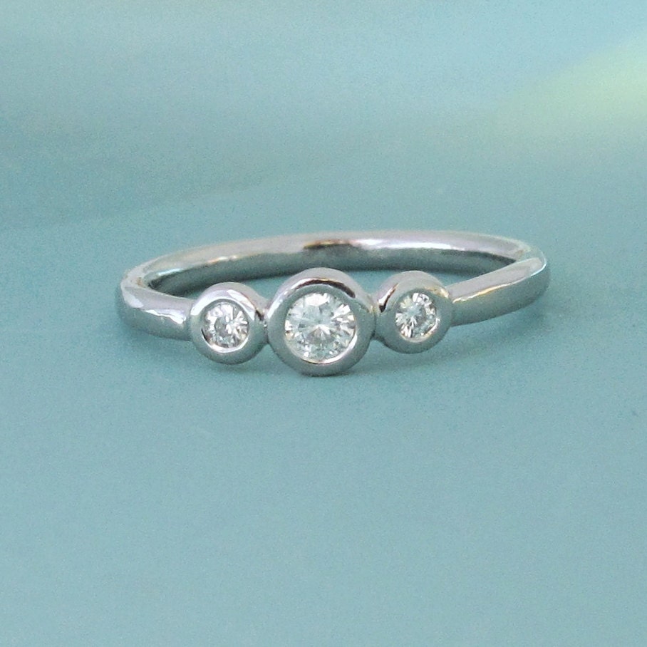Three Stone Moissanite Engagement Ring - Palladium 950 and Moissanite