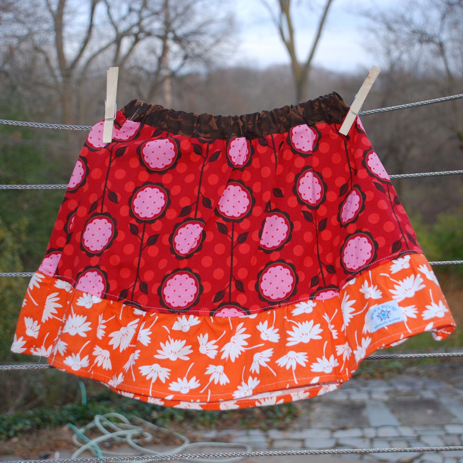 mod blooms - girls red aline skirt - on sale from gock's frocks size 6/7