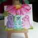 3 Little Pigs under the Big Pink Flower Mini Original Watercolor Painting with Easel