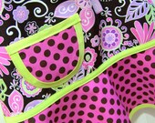 APRON Girls Child Children's Kids Toddler Teen - Chocolate Floral & Chocolate Polka Dots on Fuchsia
