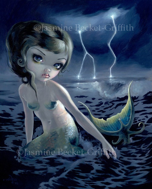 Storm Chaser lightning mermaid fairy art print by Jasmine Becket-Griffith 8x10
