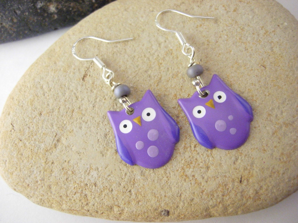 RESERVE Owl dangle earrings,metal beaded Jewelry - Night owls