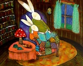 Bunny Readers on a Rainy Day- Archival Print