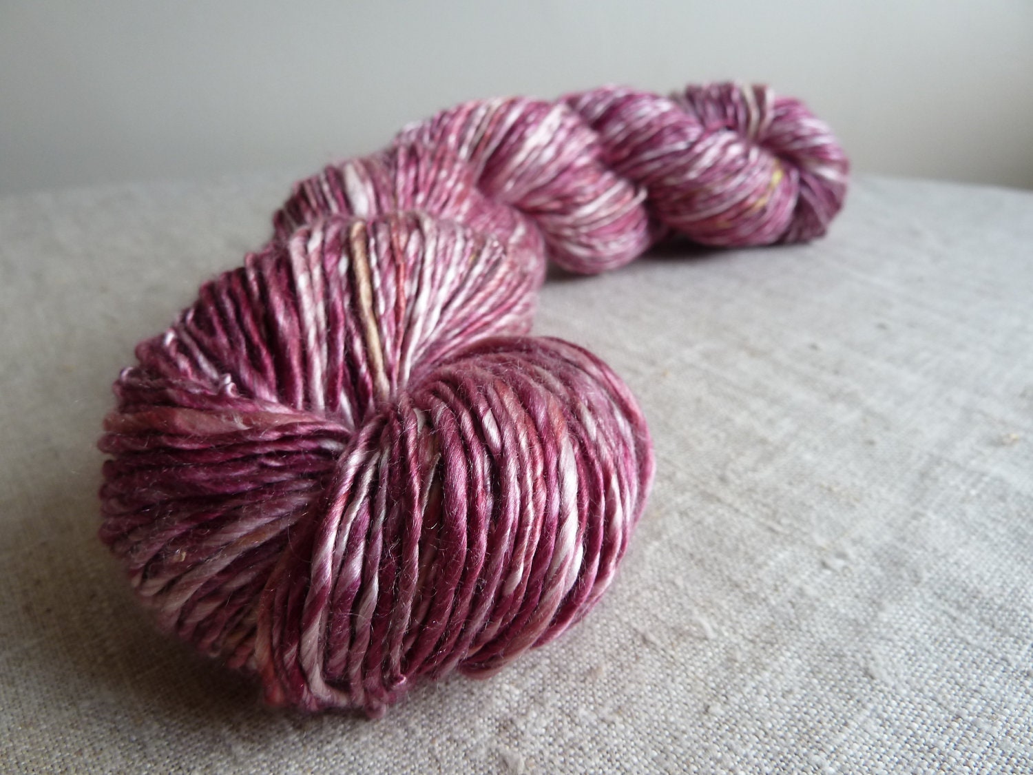 Handspun silk yarn, berry soufflé