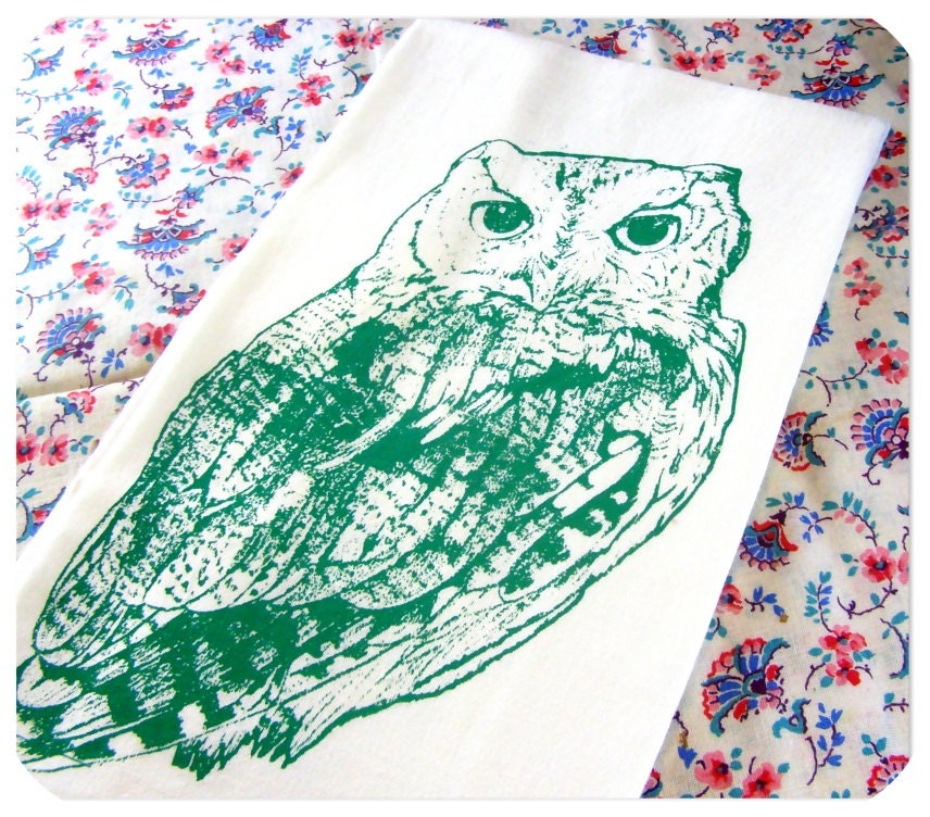 Owl Kitchen Towel - Tea Towel CUTE Screen print retro kitchen Indie Housewares