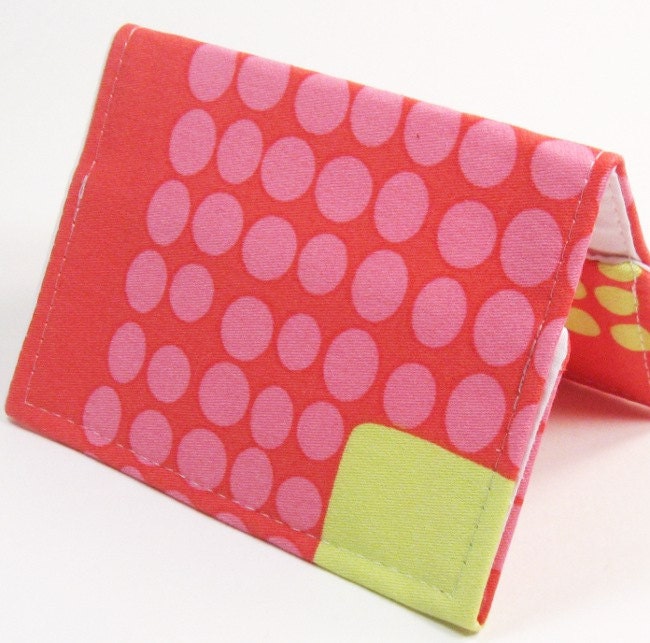 Business Card Case / Mini Wallet / Credit Card Case - Coral Dotty