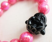 Pink and Black Happy Buddha Beaded Bracelet - Buddhism Zen