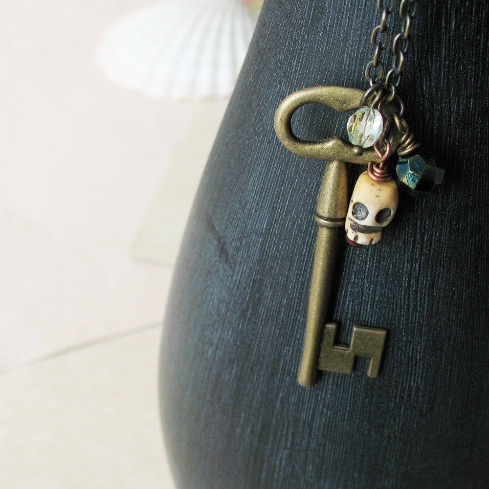 Long Skeleton Key Necklace - Vintage Inspired Key To Buried Treasure - Rustic Boho Chic