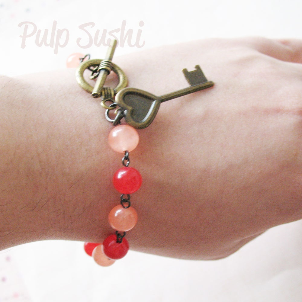 Heart Key and Sweets - Candy Jade Bead Bracelet